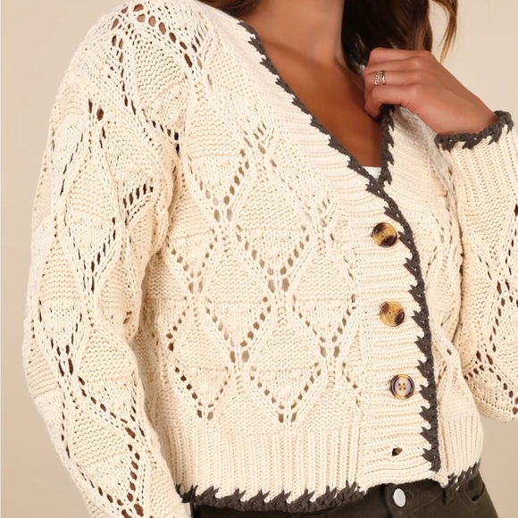 Lulus Weather Cream Loose Knit Cardigan Sweater – Size L - Picture 5 of 6
